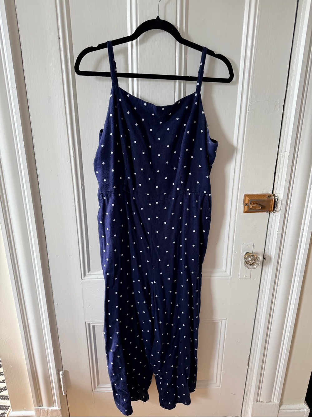 Old Navy Navy Blue Polka Dot Spaghetti Strap Jumpsuit